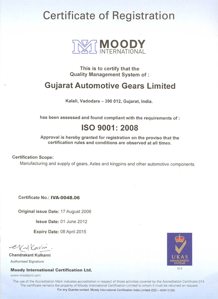 Certifications The Company Gujarat Automotive Gears Limited
